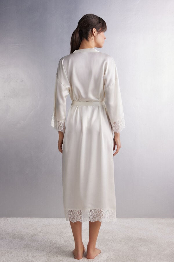 Women Intimissimi The Most Romantic Season Long Silk Robe White | 1379802-MK