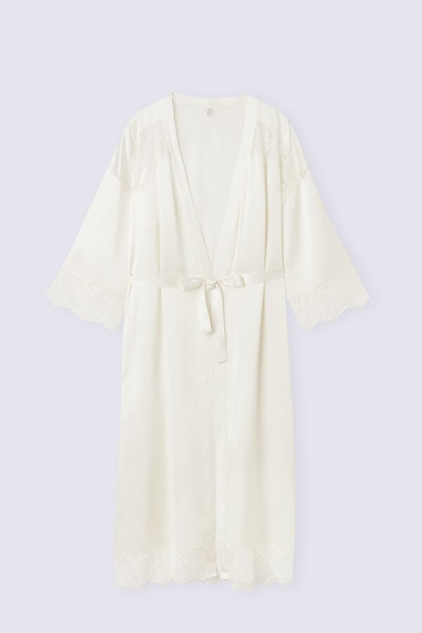 Women Intimissimi The Most Romantic Season Long Silk Robe White | 1379802-MK