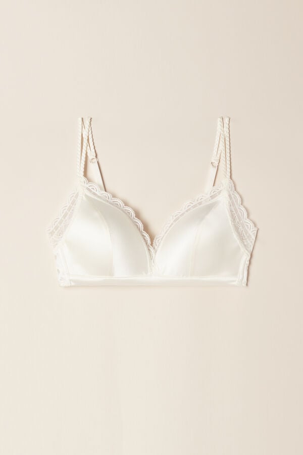 Women Intimissimi Tiziana Wireless Plunge Triangle Silk And Lace Bra White | 9146358-TB