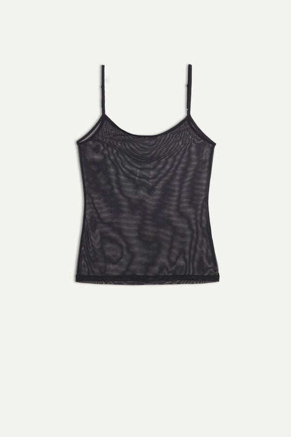 Women Intimissimi Tulle Spaghetti Strap Tank Top Black | 1204596-HE