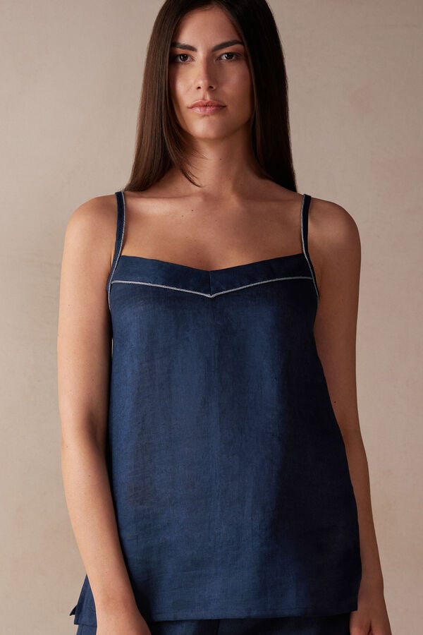 Women Intimissimi Yacht Night Linen Tank Top Blue | 8395742-VG